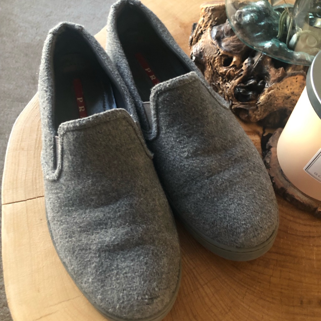 Prada Sport Slip-On Sneakers Gray Wool Felt Size 37.5
